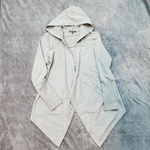 Retro-Ology Gray Open Front Waterfall Collar Long Sleeve Hooded Cardigan